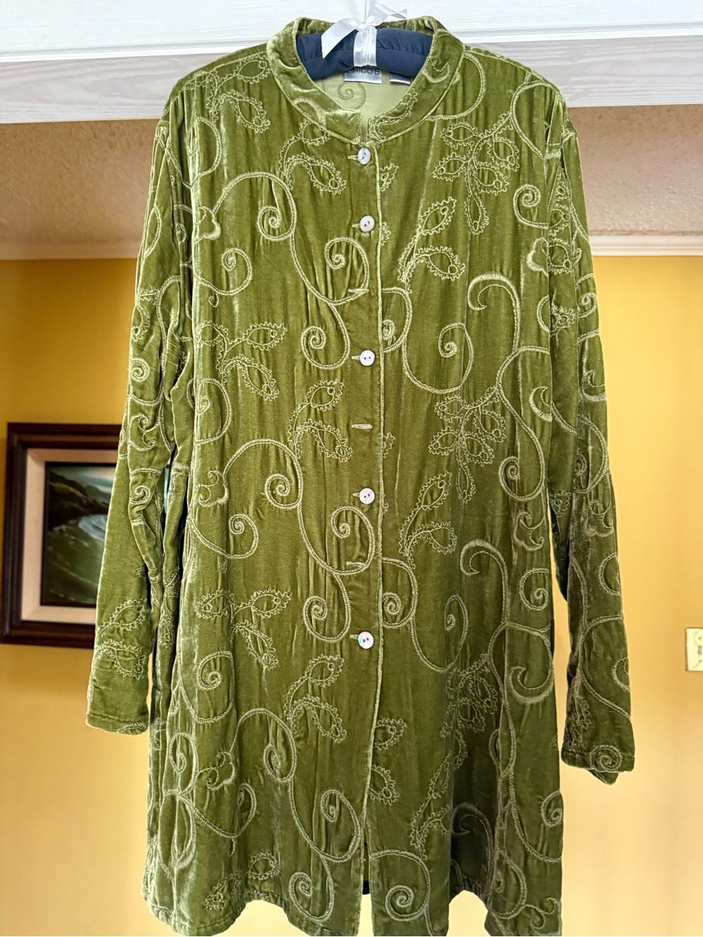 Chicos olive green button down tunic with embroidery size 3 or XL